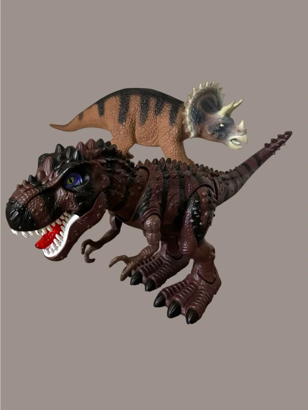 Brown Tyrannosaurus and Triceratops Dinosaur Toy Set for Kids